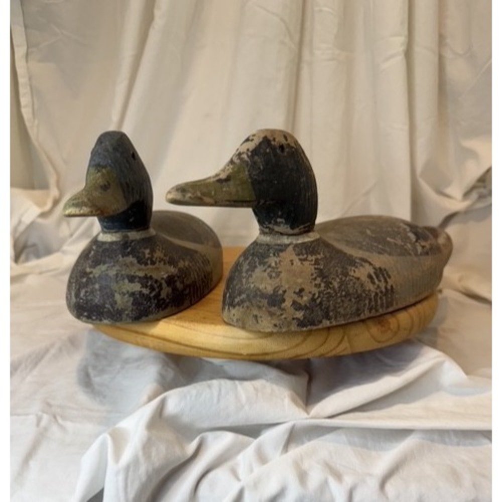 Vintage 1930s BENZ Superior Model Mallard Duck Decoys Pair - 2 Drakes Orig Paint